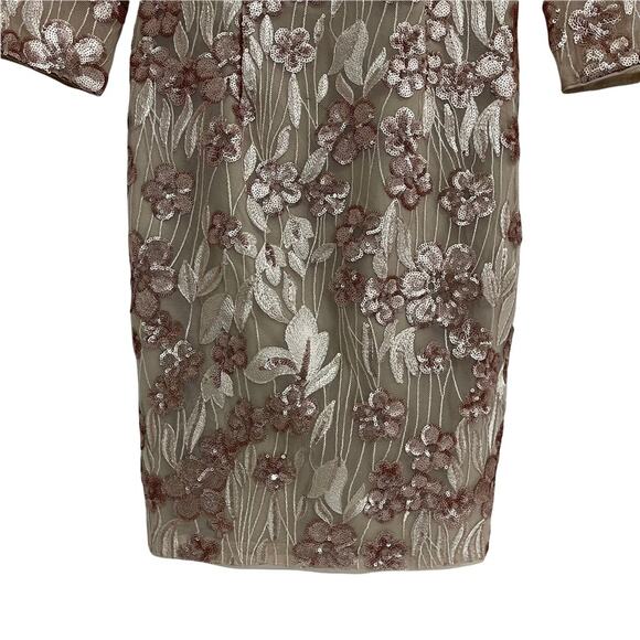 AIDAN AIDAN MATTOX Floral-Embroidered Sequin Dress Cocktail Champagne Size 4 - Picture 8 of 14
